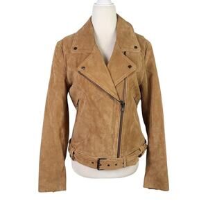 Current Air Tan Brown Suede Leather Moto Biker Jacket Large